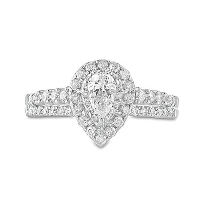 1.0 CT. TW Pear-Shaped Diamond Double Frame Bridal Set in 10K Two-Tone Gold