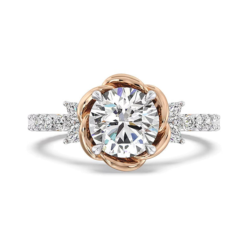 Enchanted Star Belle 2.75 CT. TW Lab-Grown Diamond Rose with Leaf Engagement Ring in 14K Two-Tone Gold