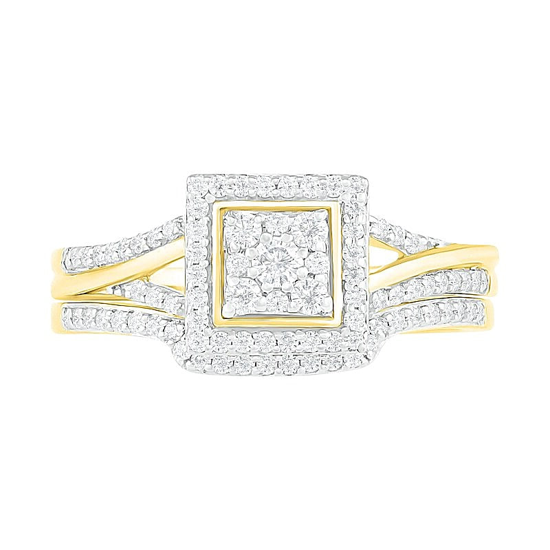 0.38 CT. TW Composite Diamond Square Frame Split Shank Bridal Set in 10K Gold