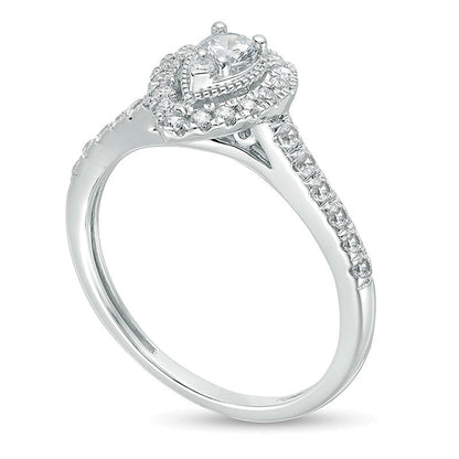 0.5 CT. TW Diamond Pear-Shaped Frame Vintage-Style Engagement Ring in 14K White Gold