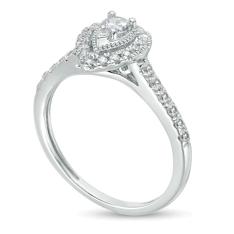 0.5 CT. TW Diamond Pear-Shaped Frame Vintage-Style Engagement Ring in 14K White Gold