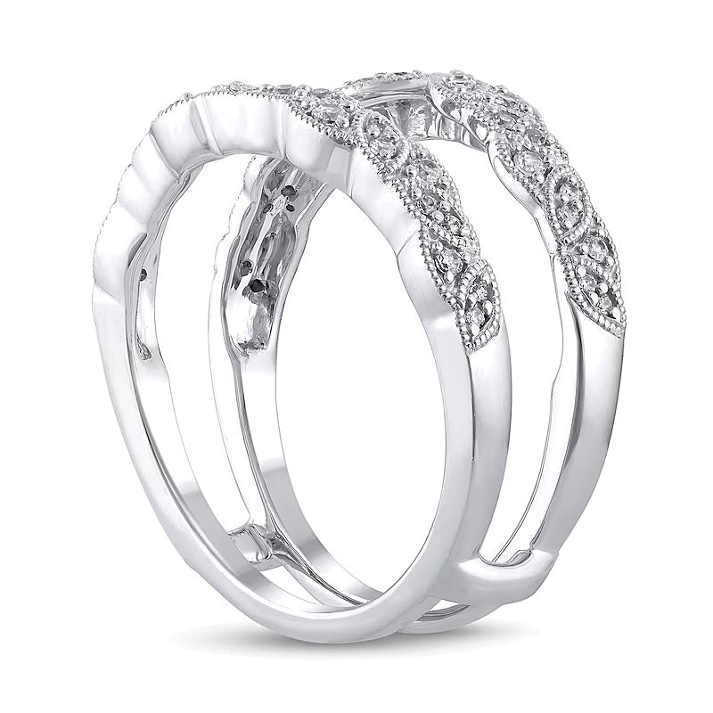 0.25 CT. TW Diamond Marquise-Shaped Alternating Milgrain Solitaire Enhancer in 10K White Gold