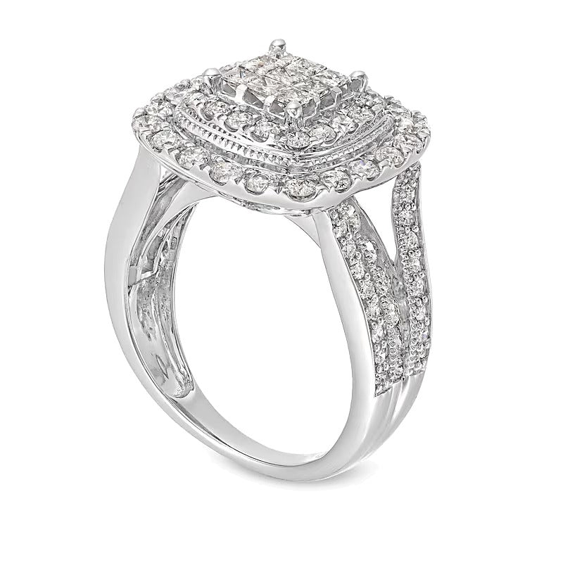 2.0 CT. TW Princess-Cut Multi-Diamond Double Cushion Frame Multi-Row Engagement Ring in 10K White Gold