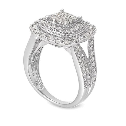 2.0 CT. TW Princess-Cut Multi-Diamond Double Cushion Frame Multi-Row Engagement Ring in 10K White Gold