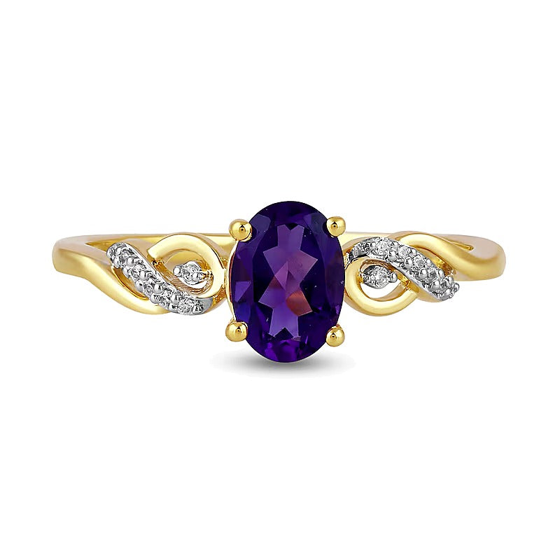 Oval Amethyst and Diamond Accent Scroll Ring in 10K Gold