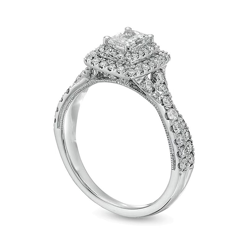 1.25 CT. TW Radiant-Cut Diamond Frame Vintage-Style Engagement Ring in 14K White Gold (I/SI2)