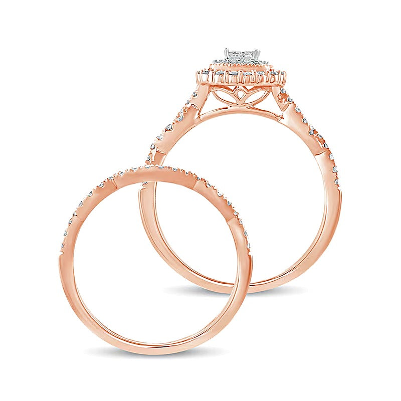 0.5 CT. TW Princess-Cut Quad Diamond Frame Twist Shank Bridal Set in 10K Rose Gold