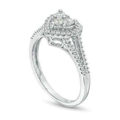 0.5 CT. TW Princess-Cut and Round Diamond Heart Frame Ring in 10K White Gold