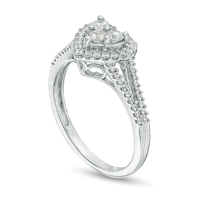 0.5 CT. TW Princess-Cut and Round Diamond Heart Frame Ring in 10K White Gold