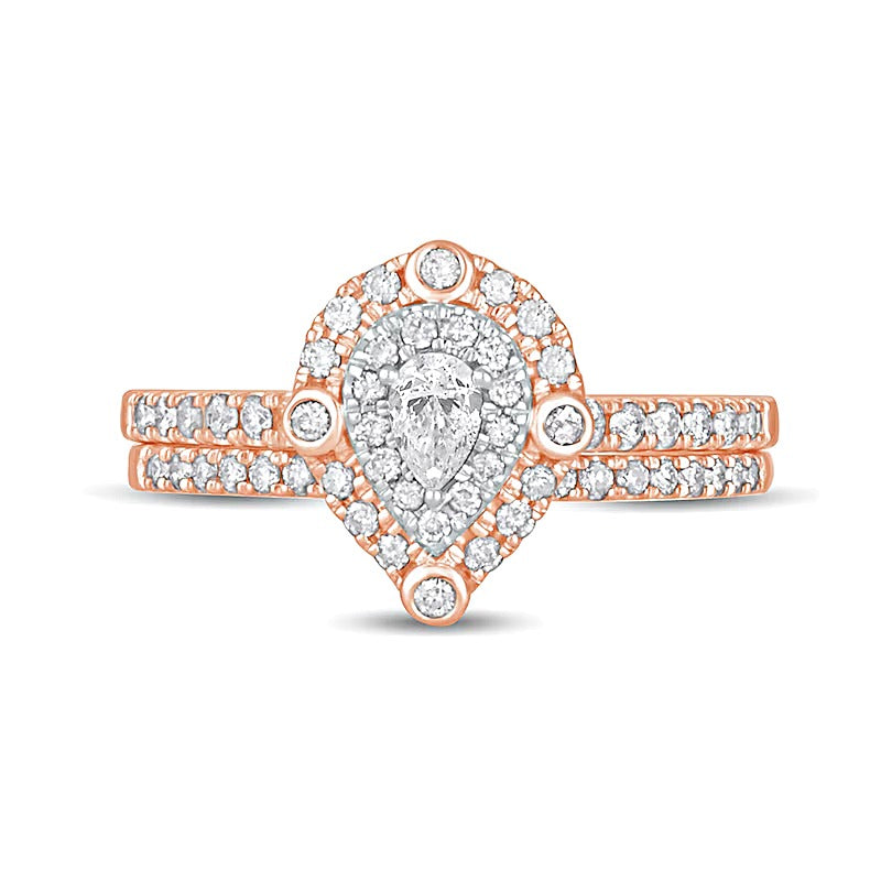 0.63 CT. TW Pear-Shaped Diamond Double Frame Bridal Set in 10K Rose Gold