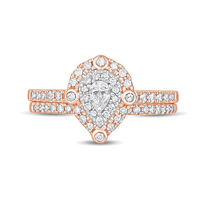 0.63 CT. TW Pear-Shaped Diamond Double Frame Bridal Set in 10K Rose Gold