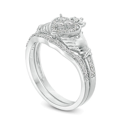 0.25 CT. TW Composite Diamond Claddagh Bridal Set in 10K White Gold