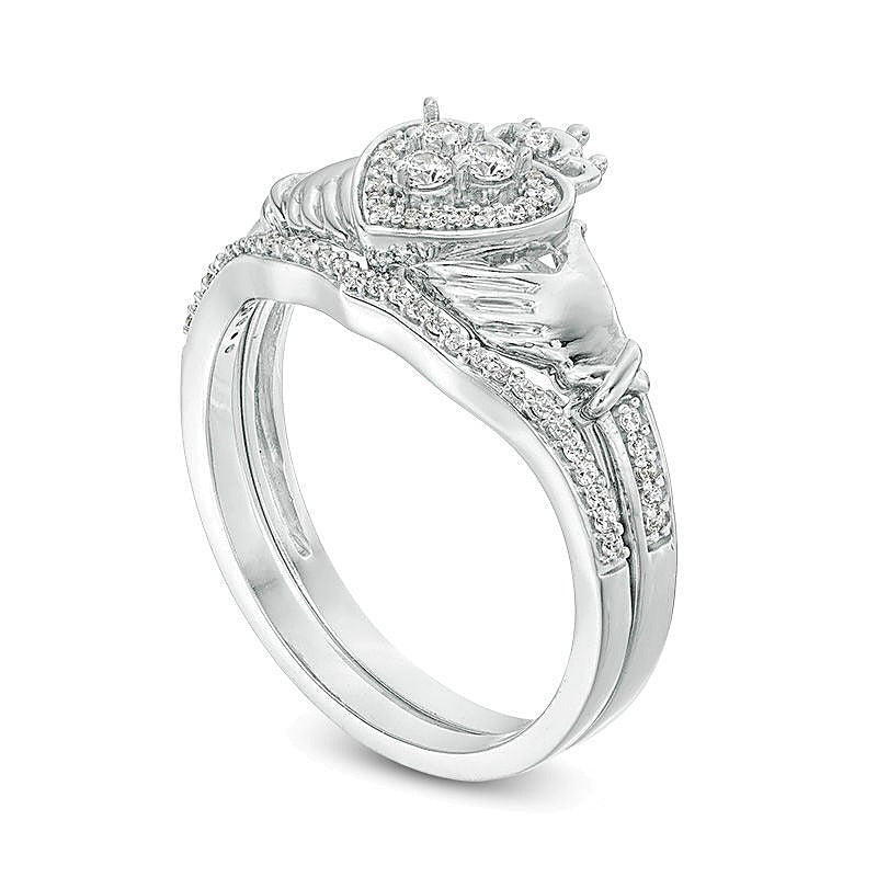 0.25 CT. TW Composite Diamond Claddagh Bridal Set in 10K White Gold