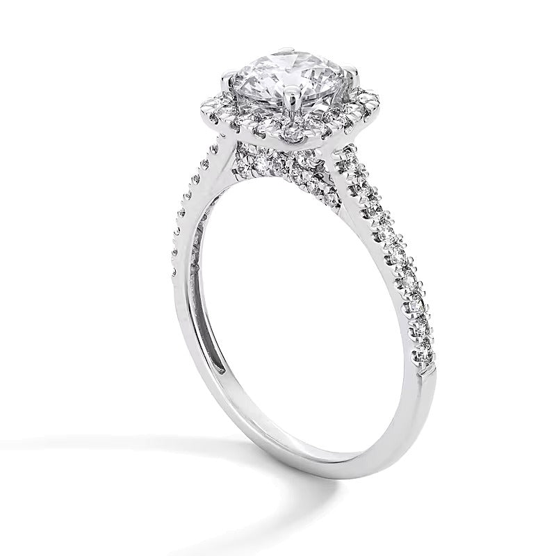 1.5 CT. TW Lab-Grown Diamond Cushion Frame Engagement Ring in Platinum (F/SI2)