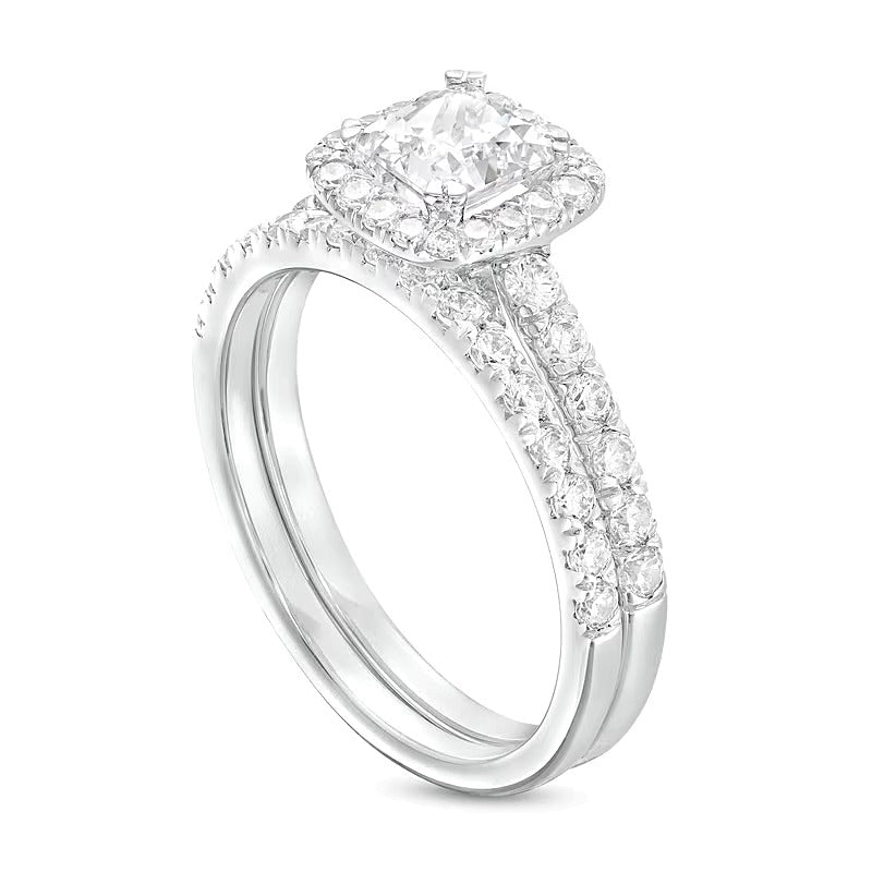 1.75 CT. TW Princess-Cut Lab-Grown Diamond Cushion Frame Bridal Set in 14K White Gold (I/SI2)