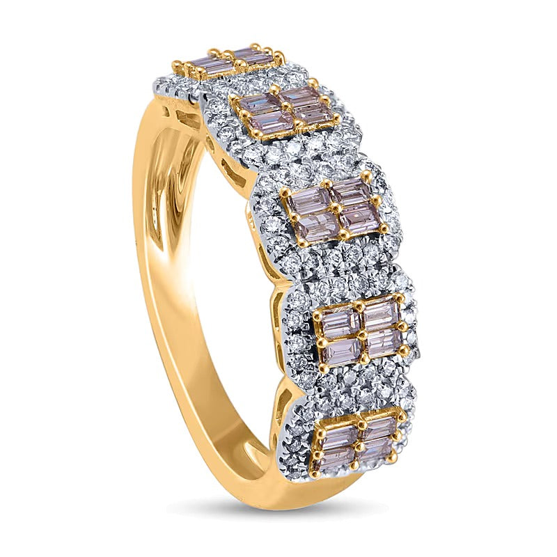 0.63 CT. TW Champagne and White Baguette Multi-Diamond Five Stone Ring in 10K Gold