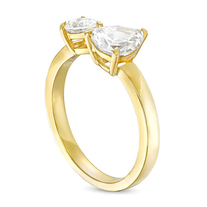 1.5 CT. TW Pear-Shaped Diamond Toi et Moi Open Shank Engagement Ring in 14K Gold