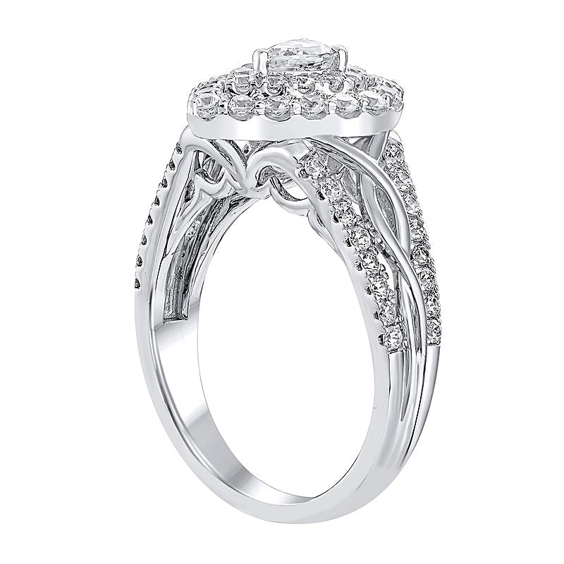 1.17 CT. TW Pear-Shaped Diamond Double Frame Twist Shank Ring in 14K White Gold