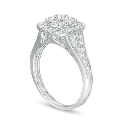 1.0 CT. TW Composite Diamond Double Cushion Frame Split Shank Engagement Ring in 10K White Gold