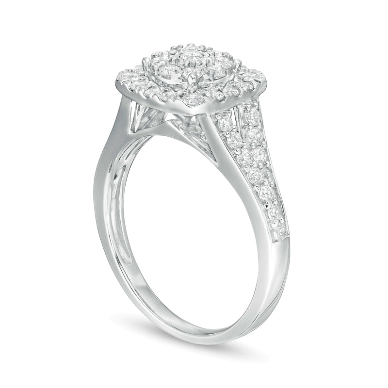 1.0 CT. TW Composite Diamond Double Cushion Frame Split Shank Engagement Ring in 10K White Gold
