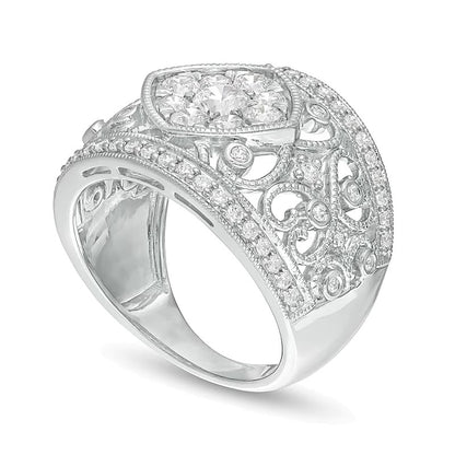 1.25 CT. TW Composite Diamond Tilted Square Filigree Vintage-Style Ring in 10K White Gold