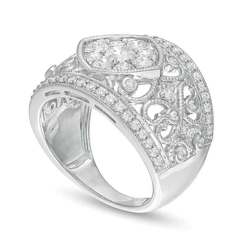 1.25 CT. TW Composite Diamond Tilted Square Filigree Vintage-Style Ring in 10K White Gold