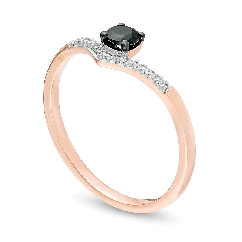 0.2 CT. TW Enhanced Black and White Diamond Chevron Promise Ring in 10K Rose Gold