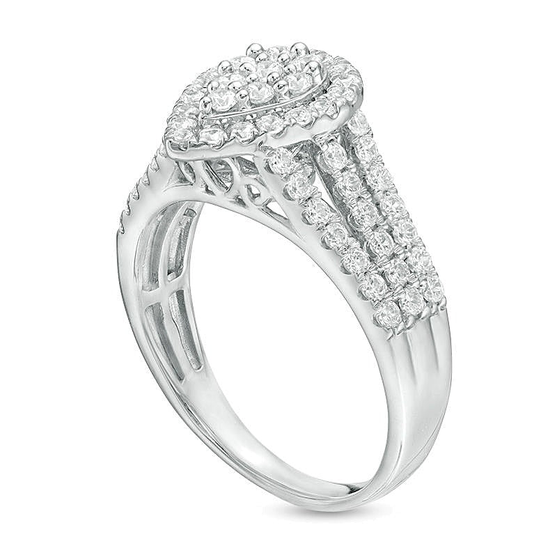 0.95 CT. T.W. Pear-Shaped Multi-Diamond Frame Multi-Row Ring in 10K White Gold