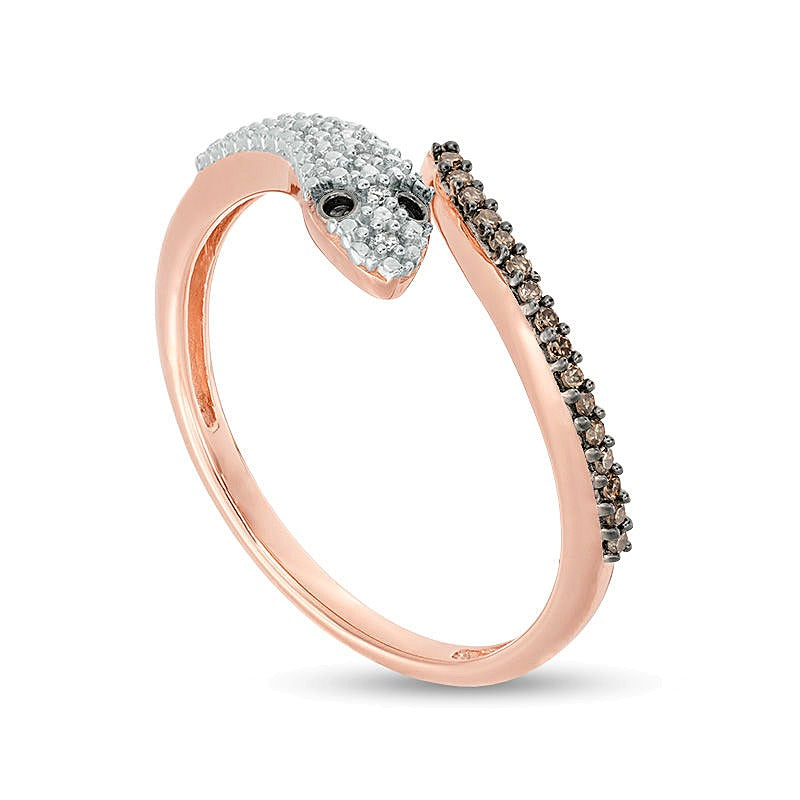 0.1 CT. TW Champagne and White Diamond Snake Open Wrap Ring in 10K Rose Gold