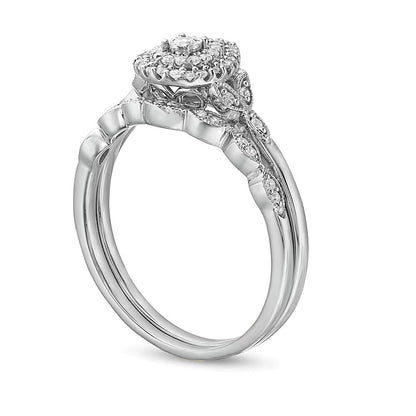 0.25 CT. TW Pear-Shaped Multi-Diamond Vintage Style Bridal Set in 10K White Gold