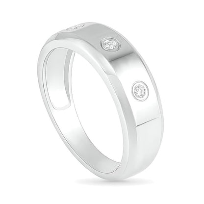 0.07 CT. TW Diamond Three Stone Station Wedding Band in 10K White Gold