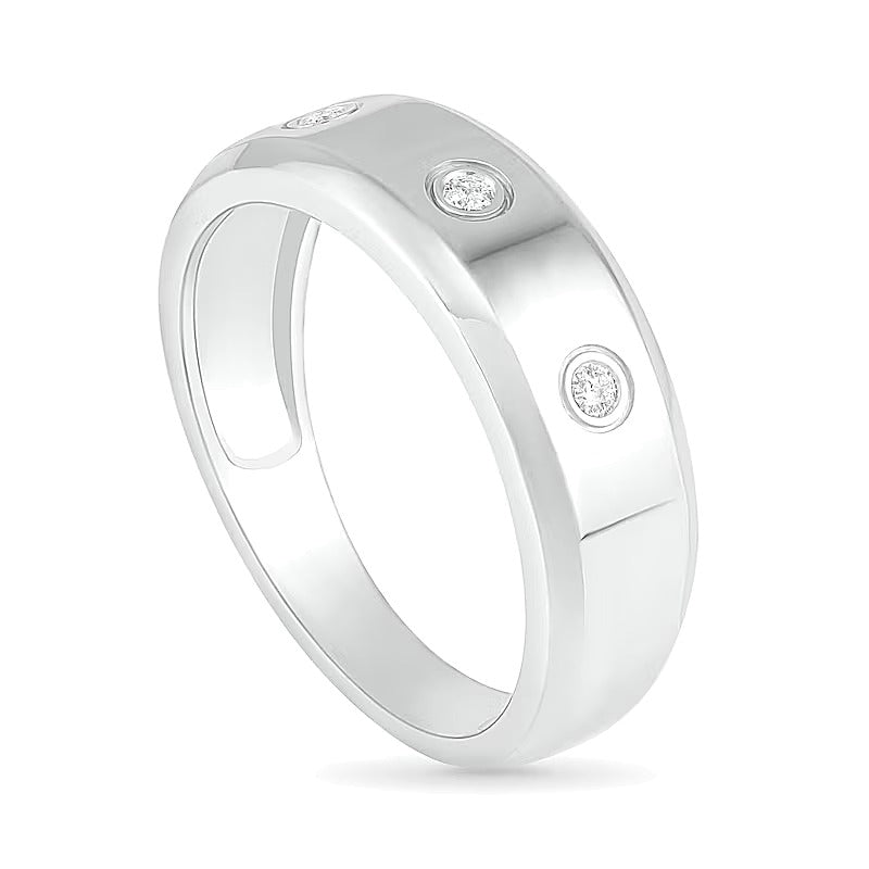 0.07 CT. TW Diamond Three Stone Station Wedding Band in 10K White Gold