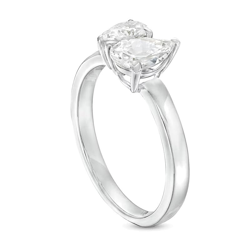 1.5 CT. TW Pear-Shaped Diamond Toi et Moi Engagement Ring in 14K White Gold