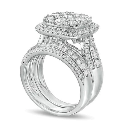 2.5 CT. TW Composite Diamond Cushion Frame Multi-Row Bridal Set in 10K White Gold