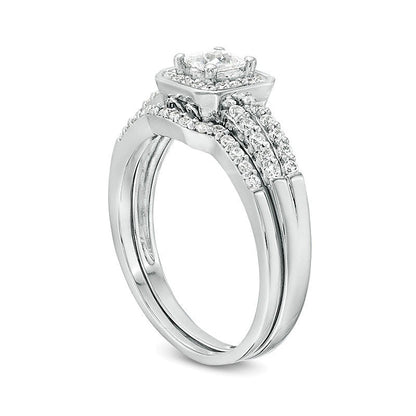 0.5 CT. TW Princess-Cut Diamond Cushion Frame Bridal Set in Sterling Silver