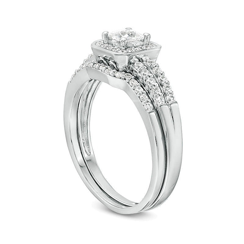 0.5 CT. TW Princess-Cut Diamond Cushion Frame Bridal Set in Sterling Silver