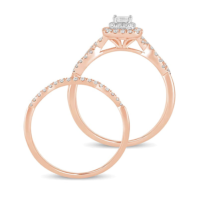 0.5 CT. TW Princess-Cut Diamond Double Cushion-Shaped Frame Multi-Row Bridal Set in 10K Rose Gold
