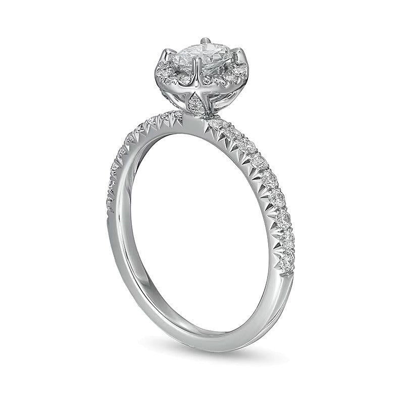 1.0 CT. TW Oval Diamond Frame Engagement Ring in 14K White Gold (I/I2)
