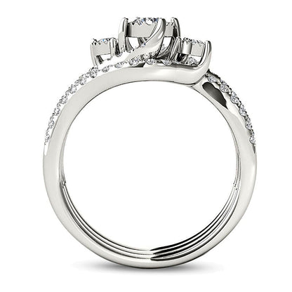 0.75 CT. TW Diamond Three Stone Bypass Three Piece Bridal Set in 14K White Gold