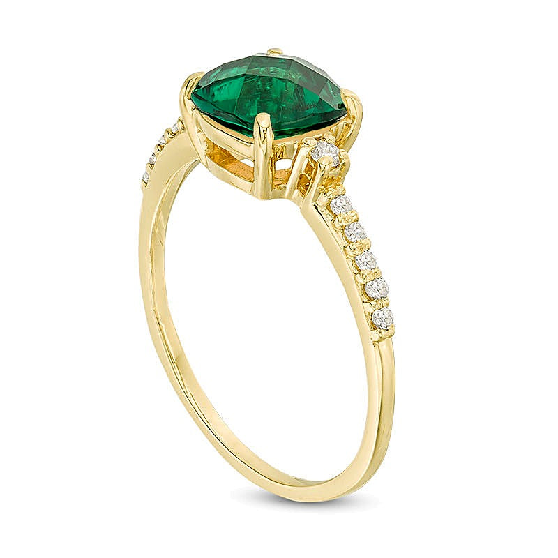 7.0mm Cushion-Shaped Lab-Created Emerald and 0.13 CT. TW Diamond Engagement Ring in 10K Gold