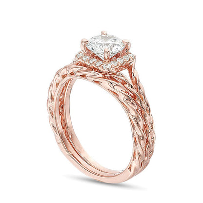 1.17 CT. TW Diamond Square Frame Twist Rope Bridal Set in 14K Rose Gold