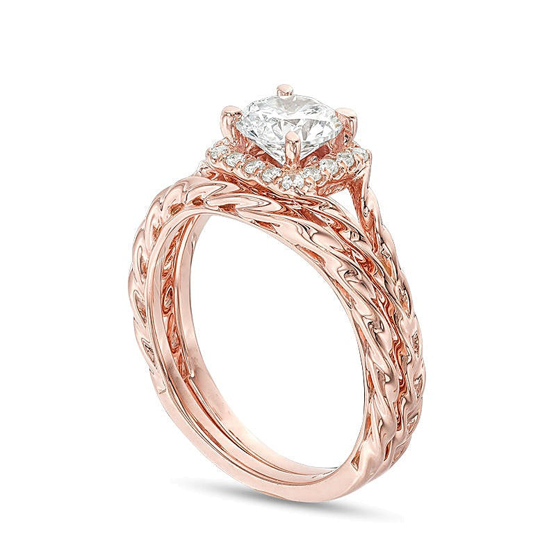 1.17 CT. TW Diamond Square Frame Twist Rope Bridal Set in 14K Rose Gold