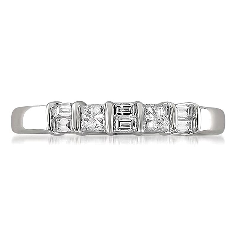 0.33 CT. TW Baguette and Princess-Cut Diamond Alternating Band in 14K White Gold