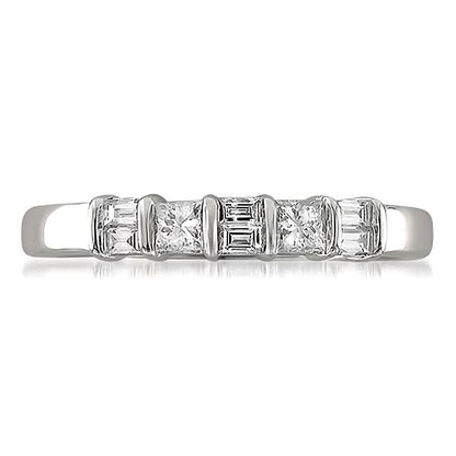0.33 CT. TW Baguette and Princess-Cut Diamond Alternating Band in 14K White Gold