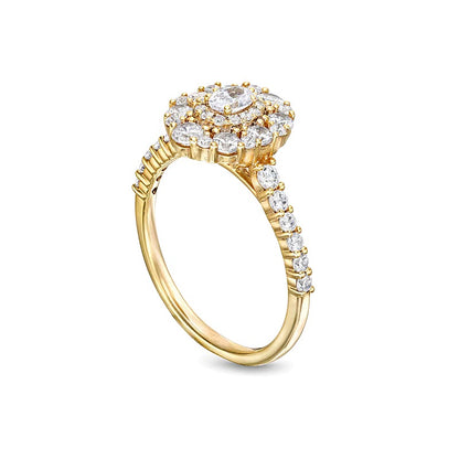 1.0 CT. TW Oval Diamond Frame Engagement Ring in 14K Gold (I/SI2)
