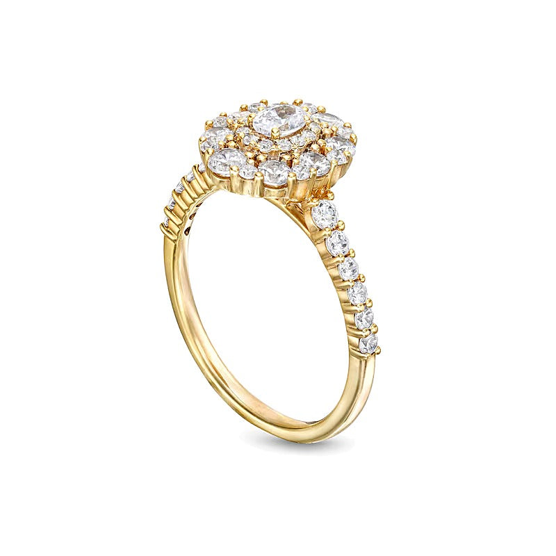 1.0 CT. TW Oval Diamond Frame Engagement Ring in 14K Gold (I/SI2)