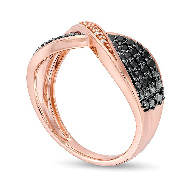 0.5 CT. TW Enhanced Black and White Diamond Bow Tie Crossover Ring in Sterling Silver with 14K Rose Gold Plate