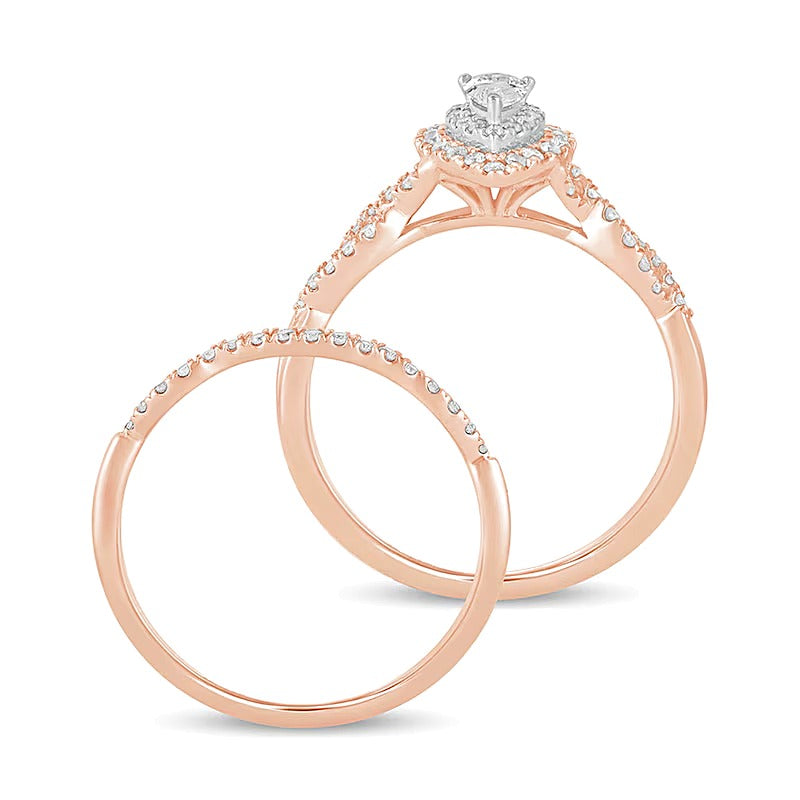 0.5 CT. TW Pear-Shaped Diamond Double Frame Multi-Row Bridal Set in 10K Rose Gold