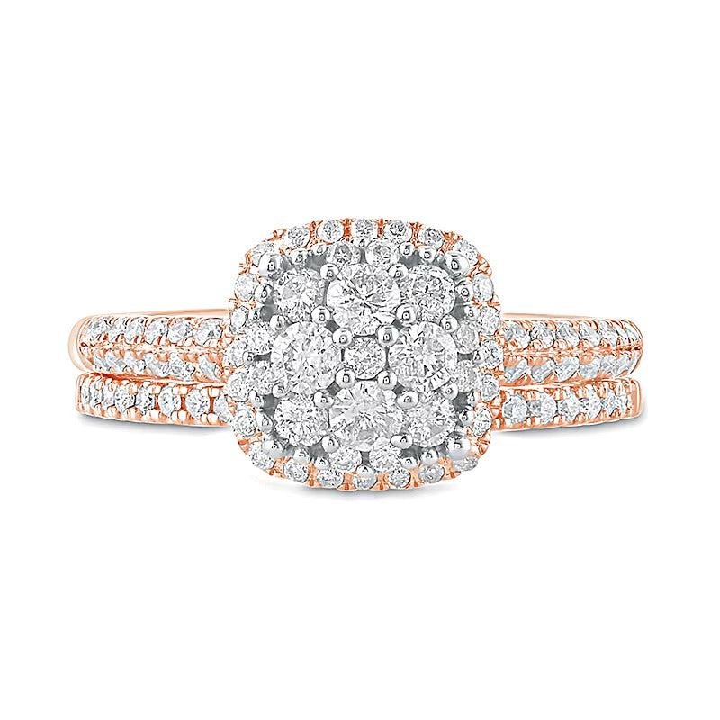 1.0 CT. TW Composite Diamond Cushion Frame Bridal Set in 10K Rose Gold