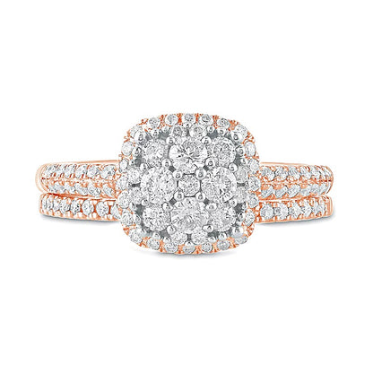 1.0 CT. TW Composite Diamond Cushion Frame Bridal Set in 10K Rose Gold